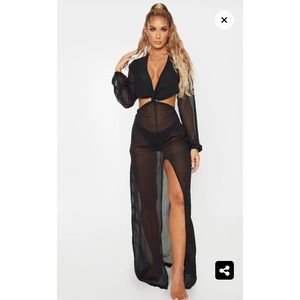 PrettyLittleThing Black Cut Out  Knot Waist Dress